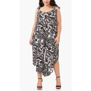 NEW Vince Camuto Women's 2X Black White Floral Wide Leg Strappy Jumpsuit Jumper